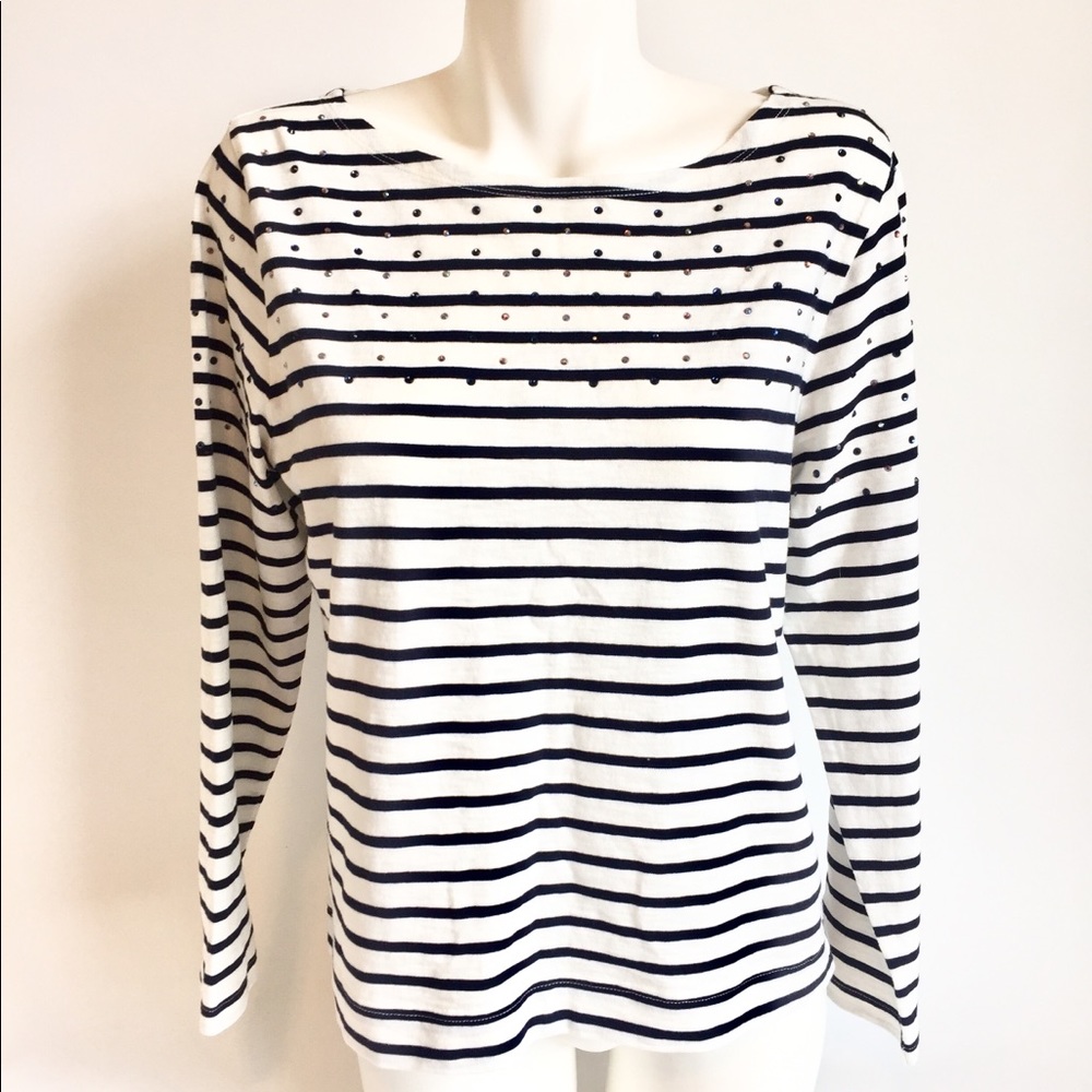 J. Crew White Navy Strip Long Sleeves T-shirt